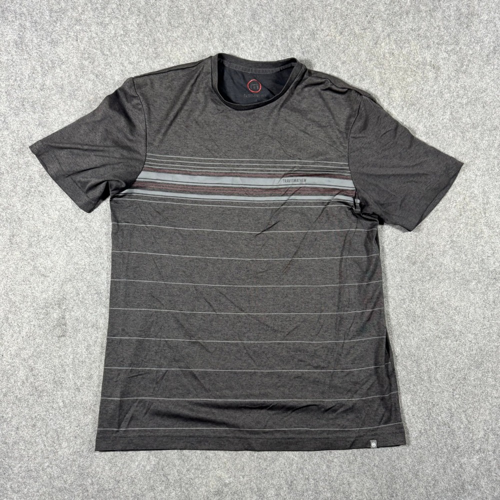 TravisMathew Shirt Mens S Grey Heathered Striped Short Sleeve Crew Neck Tee